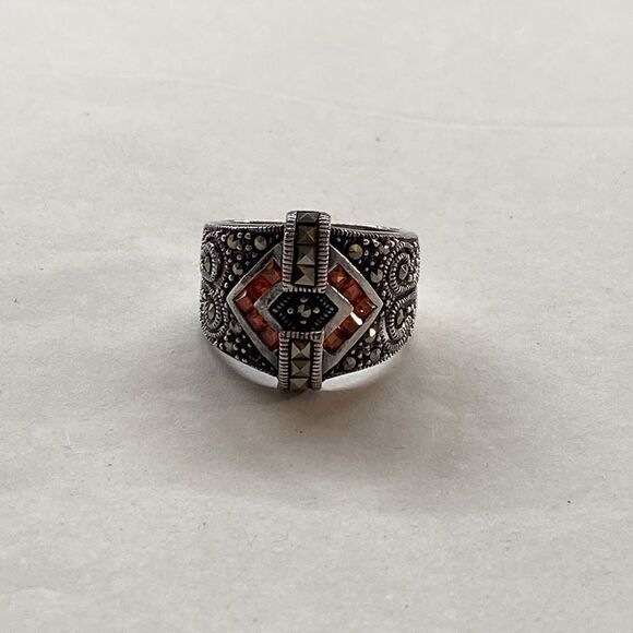 Sterling Marcastie w Rust Crystals Ring - Picture 2 of 8